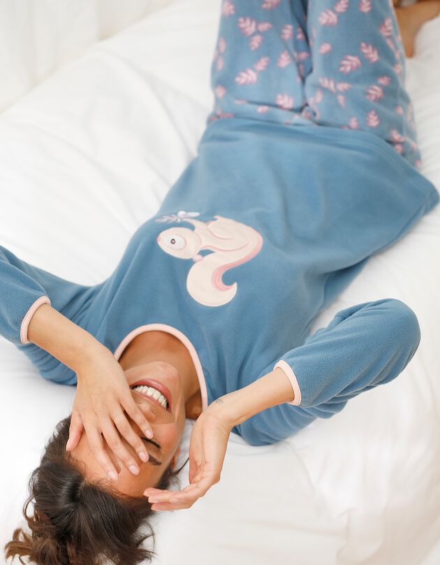 Pyjama écureuil, polaire et manches longues, bleu jean, hi-res