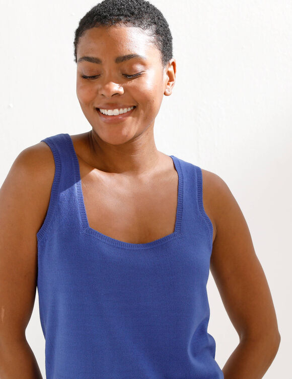 D&eacute;bardeur col carr&eacute; en maille, toucher doux (bleu dur)