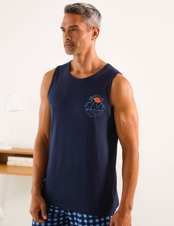 Pyjamatop in katoen, geplaatste print (marine)