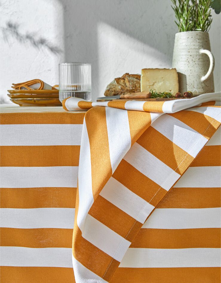 Gestreept tafellaken, collectie Ninole (geel / wit)