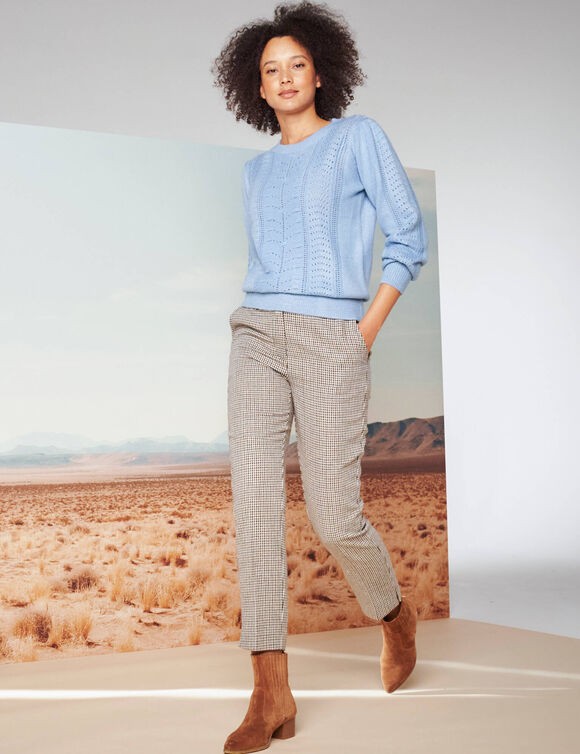 Pantalon cigarette 7/8ème, imprimé pied-de-poule (beige / chocolat)