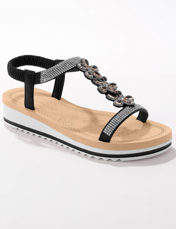 Juweelsandalen met doorloopzool (zwart)