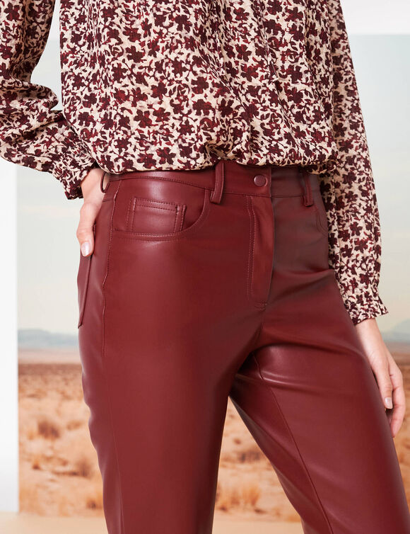 Pantalon fusel&eacute; 7/8&egrave;me aspect enduit (bordeaux)