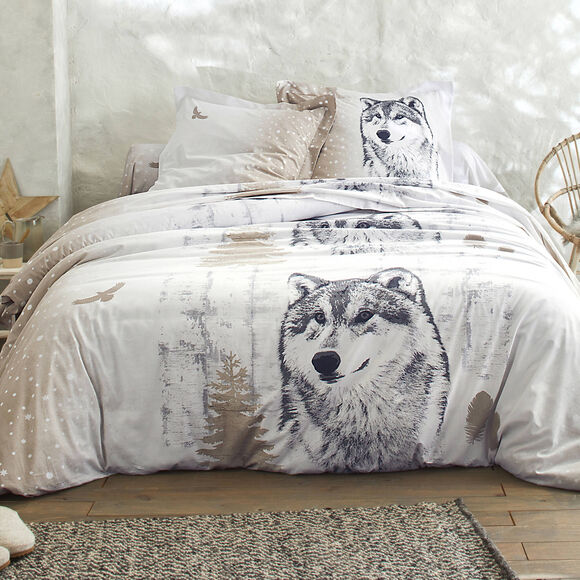 Bedlinnen Artic in katoen met hond-wolf print (taupe)