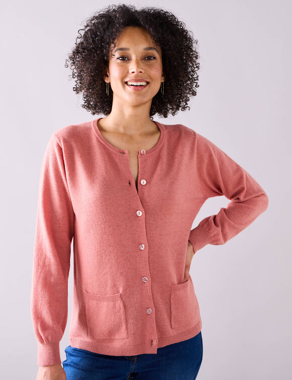 Cardigan boutonné, laine d'agneau (rose chiné)