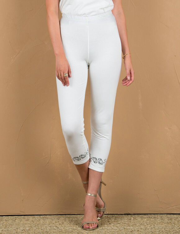 Legging 3/4 imprimé, taille élastiquée (écru / noir)