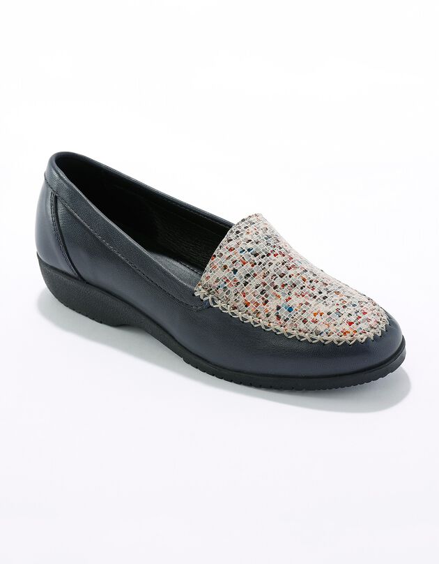 Mocassins met comfortbreedte in soepel leer - marine bedrukt (marine)