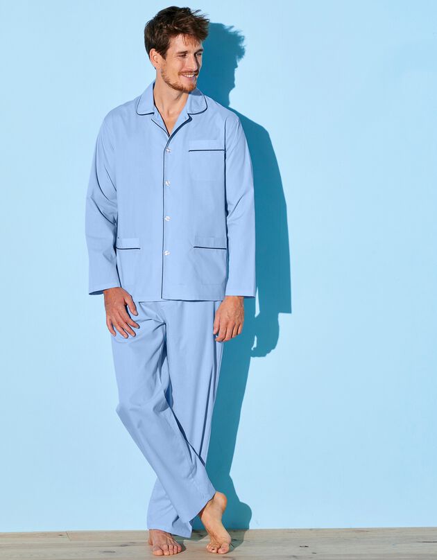 Pyjama uni popeline polyester/coton, ciel, hi-res