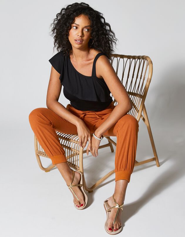 T-shirt in effen tricot, ontblote schouder (zwart)