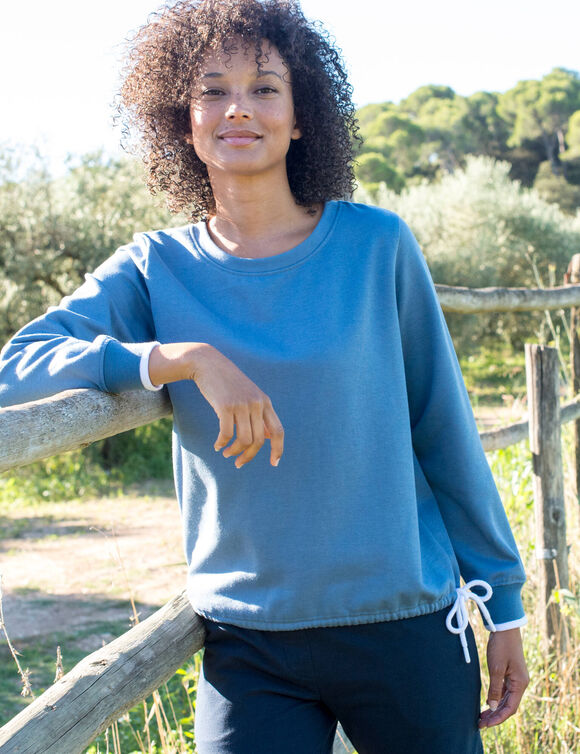 Sweat molleton, liens couliss&eacute;s (bleu jean)