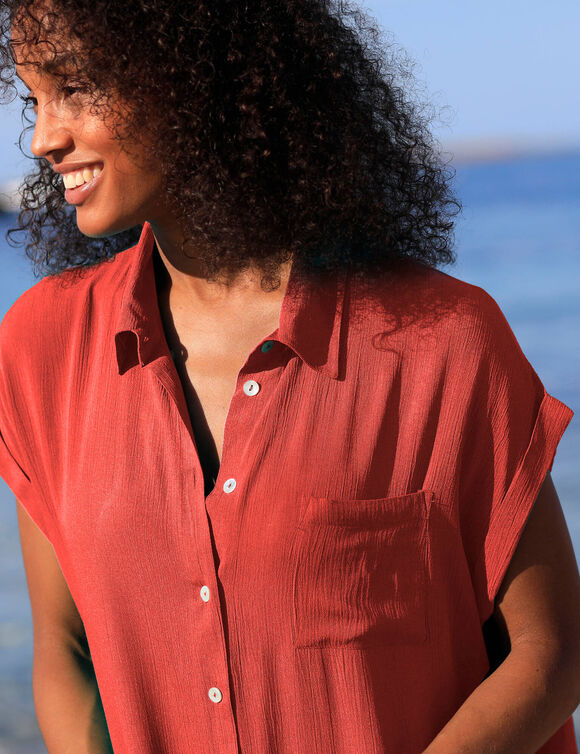 Robe de plage unie, cr&eacute;pon (grenadine)