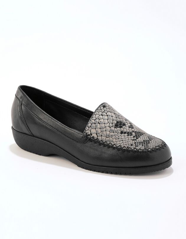 Mocassins largeur confort en cuir souple - imprimé python  (noir / gris)