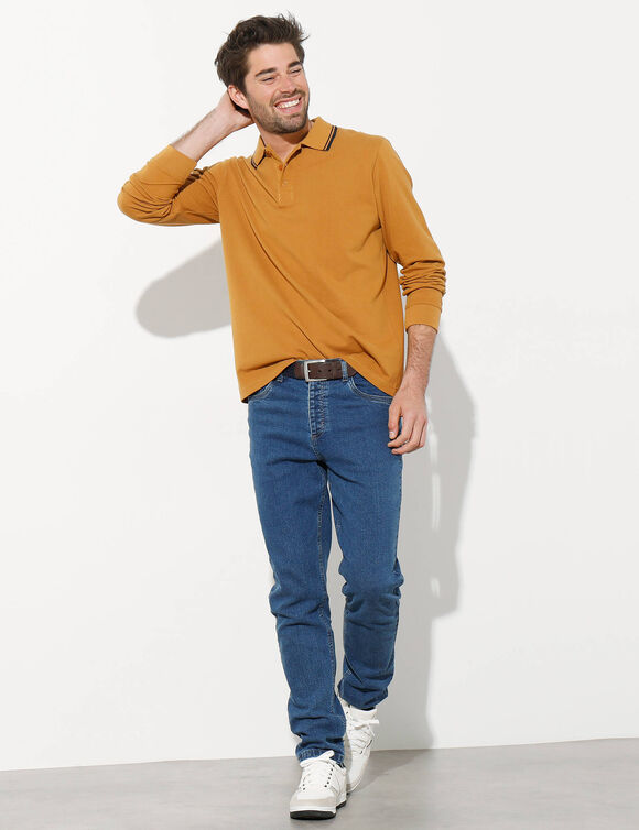 Polo uni maille piquée manches longues (miel)