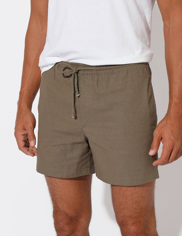Short in canvas met elastische taille (kaki)
