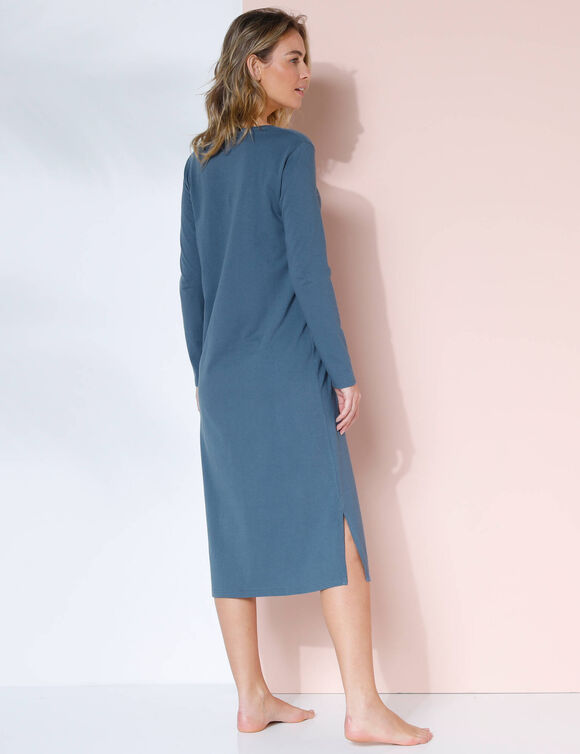 Chemise de nuit longue manches longues imprimé "night" (bleu foncé)