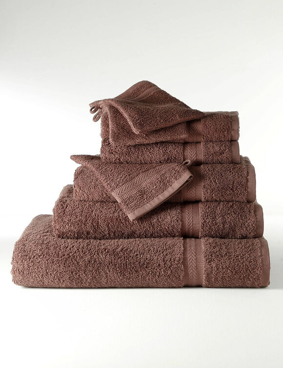 Collectie effen handdoeken 420 g/m2 met zacht comfort (chocolade)