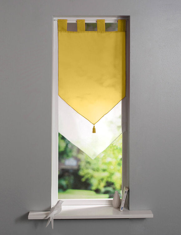 Dubbel glasgordijn, in puntvorm, met lusjes (geel / wit)