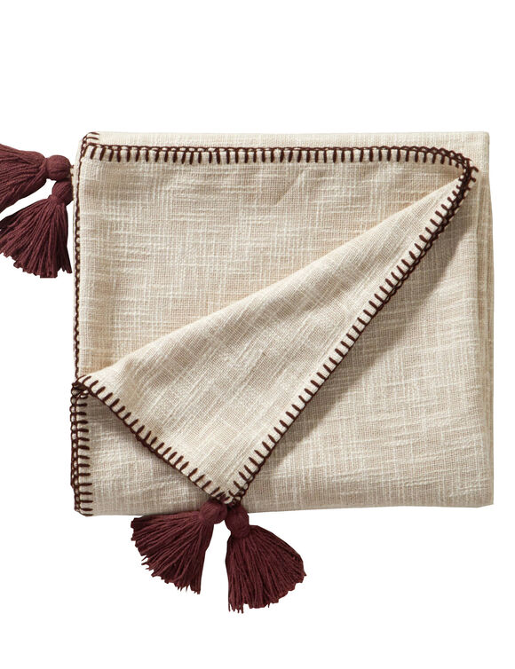 Plaid uni coton textur&eacute; (ivoire)