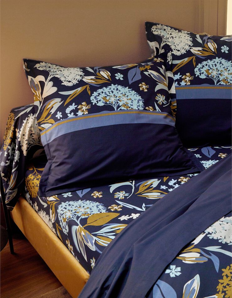 Linge de lit Hortense en coton imprimé fleuri (bleu)