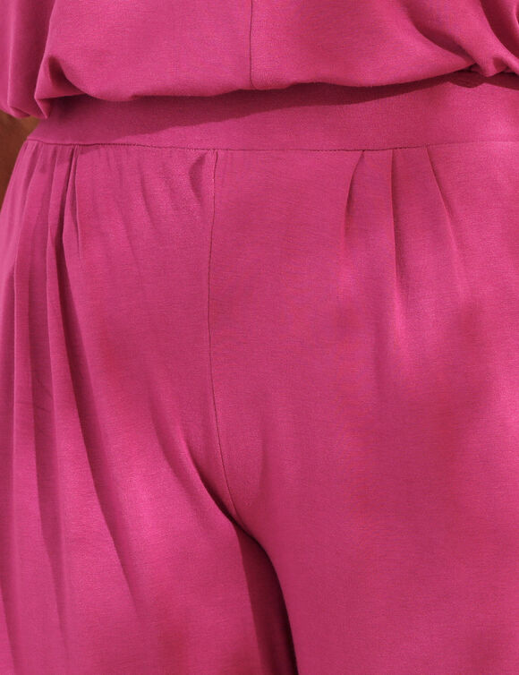 Pantalon large 7/8ème, taille élastiquée, maille unie (violine)