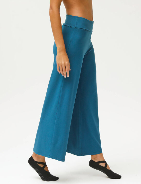 Pantalon large 7/8&egrave;me taille &eacute;lastiqu&eacute;e uni (bleu p&eacute;trole)