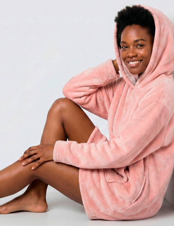 Plaid-sweat polaire &agrave; capuche doubl&eacute; sherpa (rose)