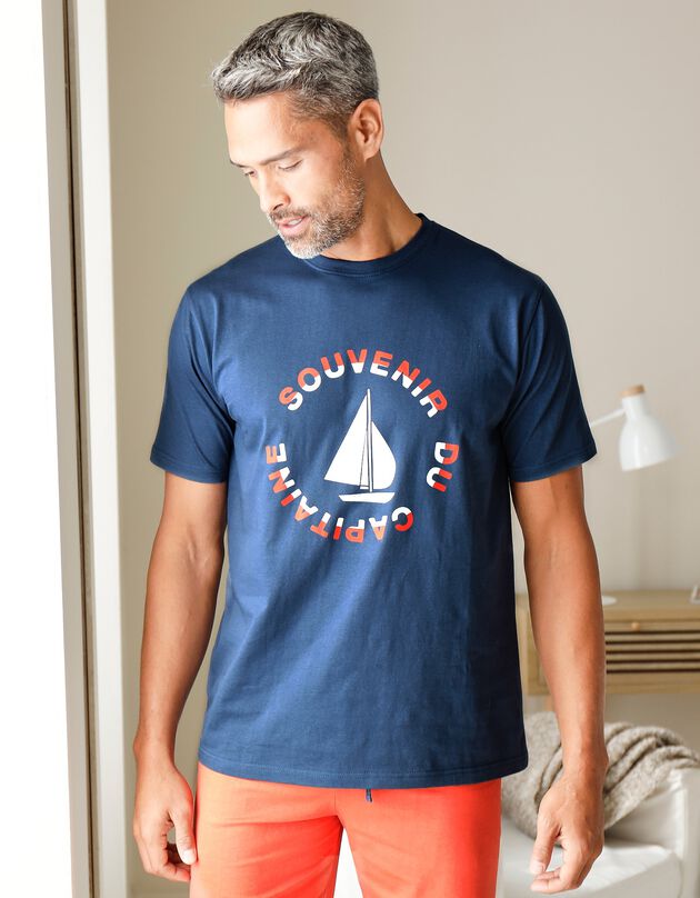 Tee-shirt de pyjama manches courtes motif bateau (marine / orange)