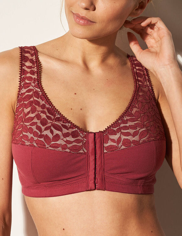 Soutien-gorge dentelle et coton ouverture devant - sans armatures (rubis)