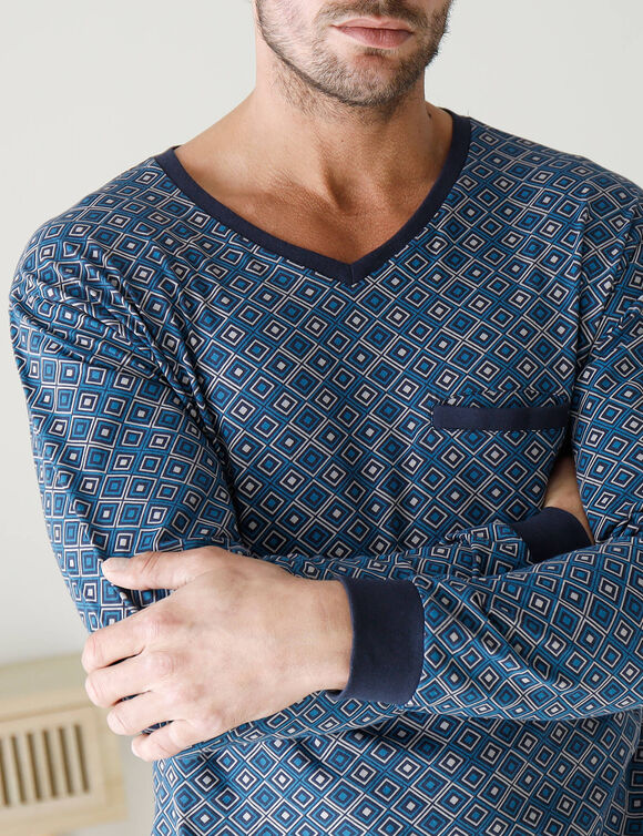  Pyjama pantalon imprim&eacute; (marine / bleu)