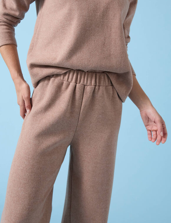 Wijde broek Special voor kleine lengtes effen, geribd (chiné hazelnootbruin)