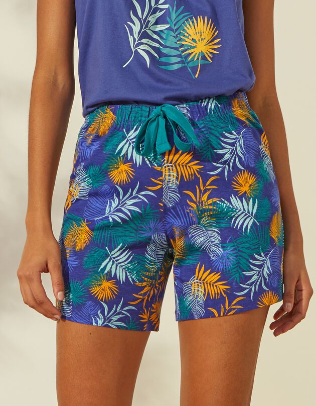 Pyjamashort in katoen - tropical print (blauw / saffraangeel)