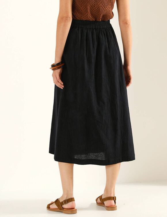 Jupe unie en coton-lin, boutonnage fantaisie (noir)