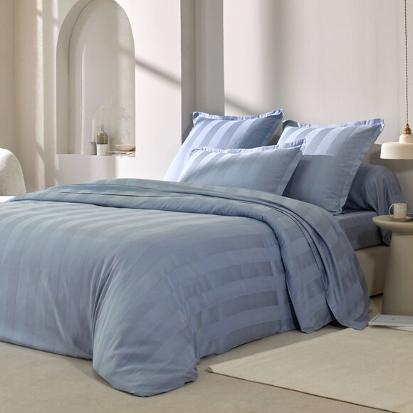 Linge de lit satin rayé (bleu grisé)