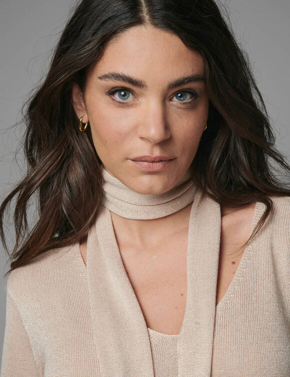 Pull col V cravate (beige)