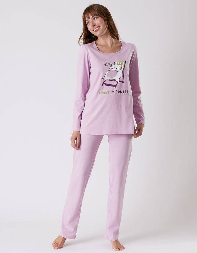 Pyjama manches longues imprimé "Chat" (lilas)
