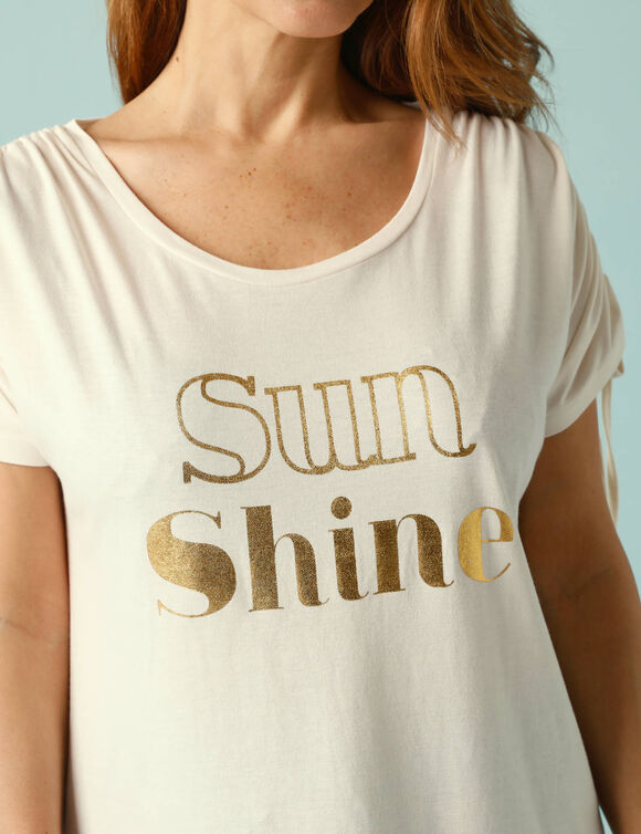 T-shirt Spécial Petites imprimé doré, liens coulissés (écru)
