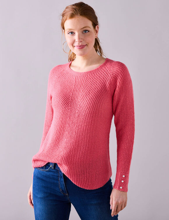 Pull évasé, maille anglaise toucher doux (rose blush)