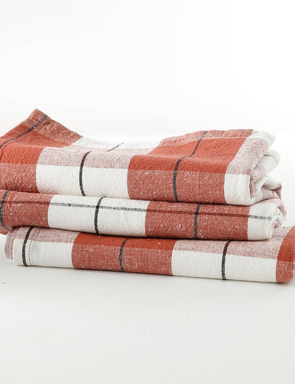 Serviette de table carreaux tiss&eacute; teint - lot de 3 (terracotta)