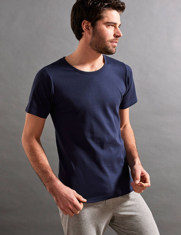 T-shirt sous-vêtement homme col rond manches courtes chaleur douce - lot de 2 (marine)