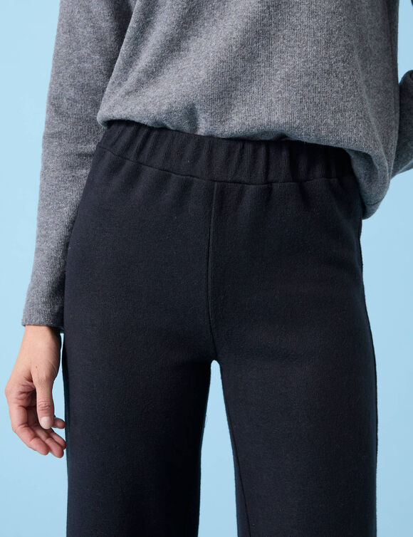 Wijde broek Special voor kleine lengtes effen, geribd (zwart)