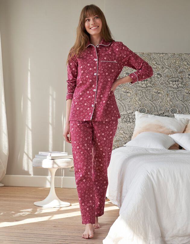 Pyjama in flanel met hartjesprint (kersenrood)