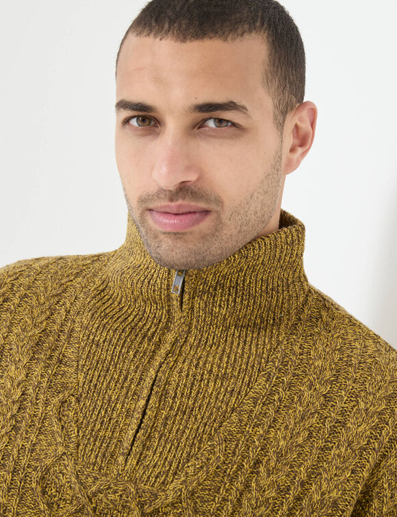 Pull col camionneur maille irlandaise (curry mouliné)