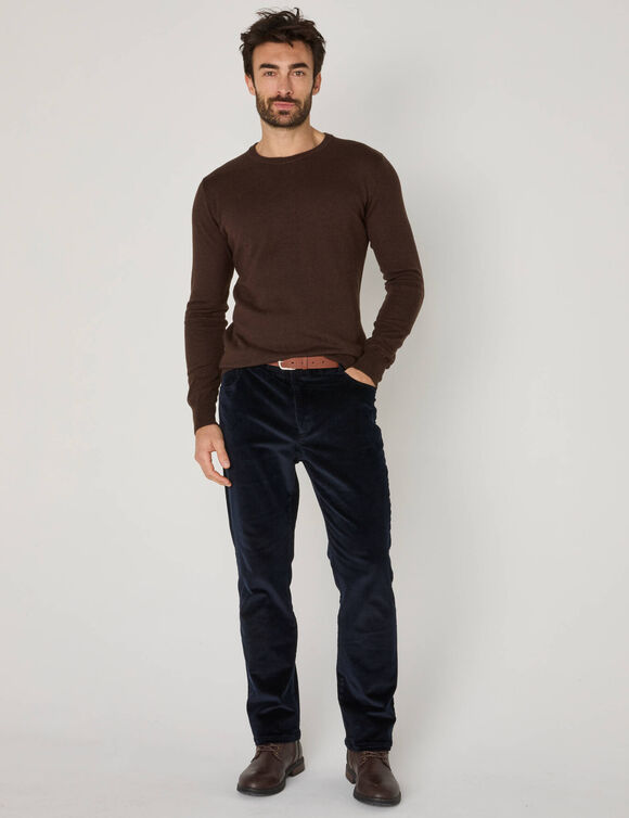 Broek met vijf zakken van grof geribbeld fluweel (marine)