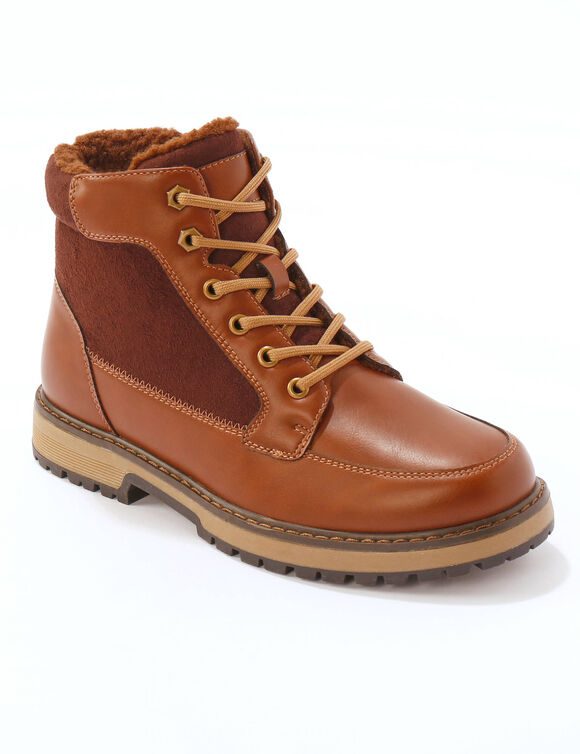 Gevoerde boots met veters en rits (bruin)