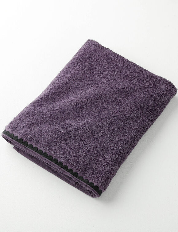Serviettes de bain finition broderie fantaisie - 420g/m2 (aubergine)