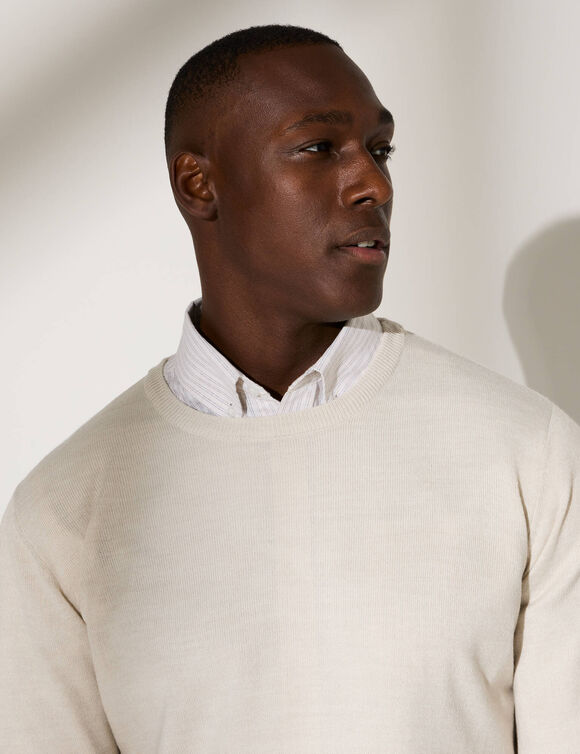 Pull uni col rond (gris clair chiné)