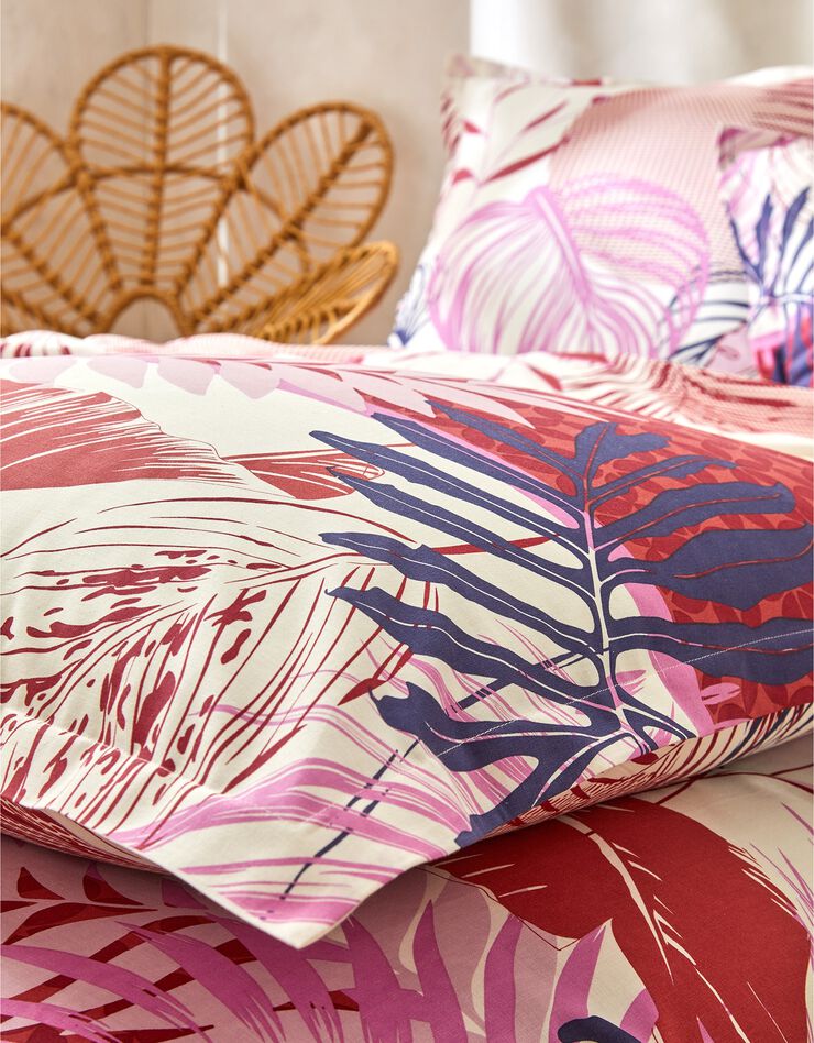 Linge de lit Jane en coton imprimé feuillages (rouge)