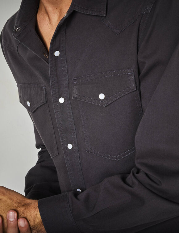 Chemise pressionn&eacute;e manches longues en jean (anthracite)