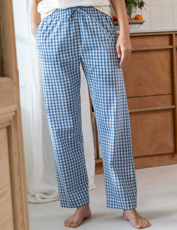 Pantalon pyjama large &agrave; carreaux (bleu)