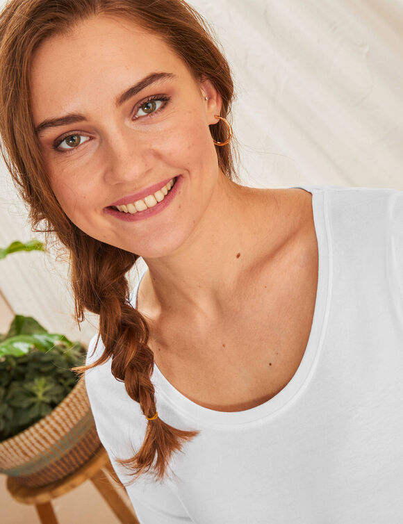 T-shirt manches 3/4 uni, coton (blanc)